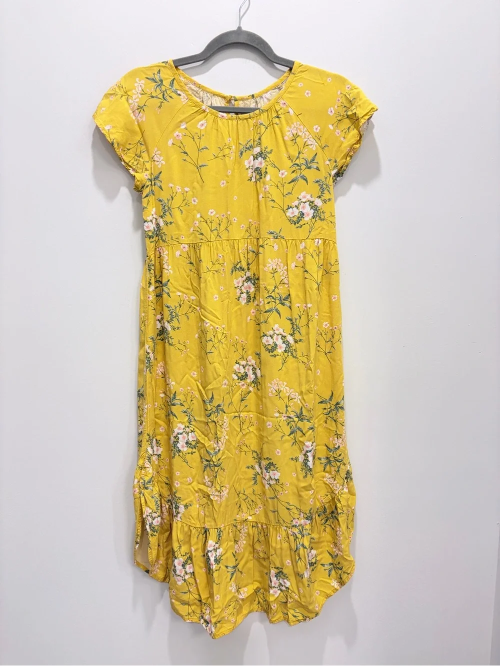 Old Navy Girls Yellow Floral Tiered Dress XL 14